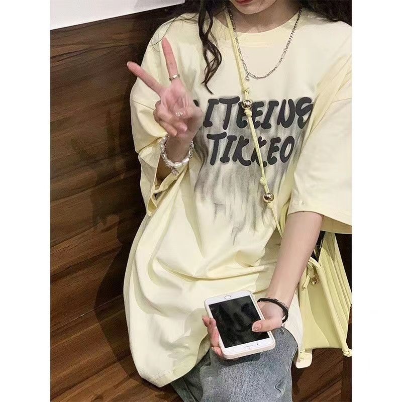 100%純棉夏季新款字母休閒短袖t恤女學生韓版寬鬆ins風半袖上衣服