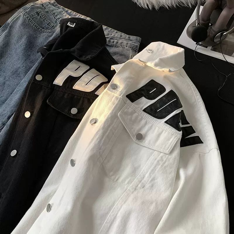 Bedruckter Denim für Herren im Frühling und Herbst, trendiges Instagram, hübsche, übergroße High-Street-Arbeitsjacke im amerikanischen Stil_voghion.com