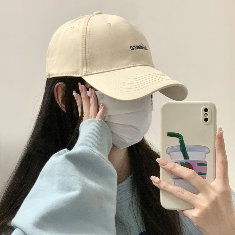 Baseball hat female spring and summer Korean fashion all-match letter embroidery student casual soft top cover face cap male
