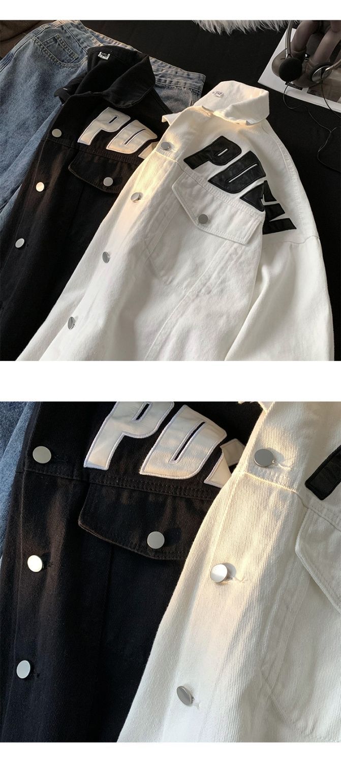 Bedruckter Denim für Herren im Frühling und Herbst, trendiges Instagram, hübsche, übergroße High-Street-Arbeitsjacke im amerikanischen Stil_voghion.com