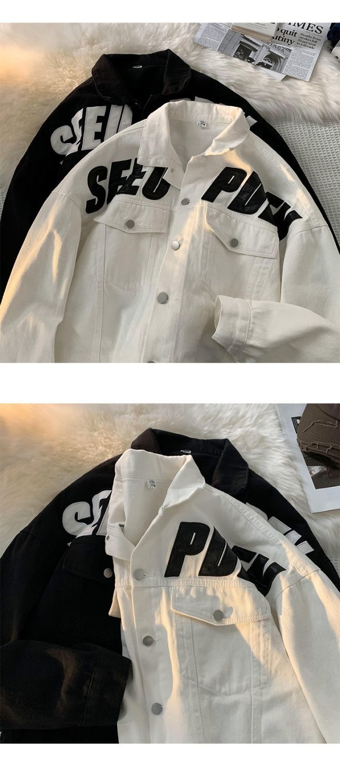Bedruckter Denim für Herren im Frühling und Herbst, trendiges Instagram, hübsche, übergroße High-Street-Arbeitsjacke im amerikanischen Stil_voghion.com