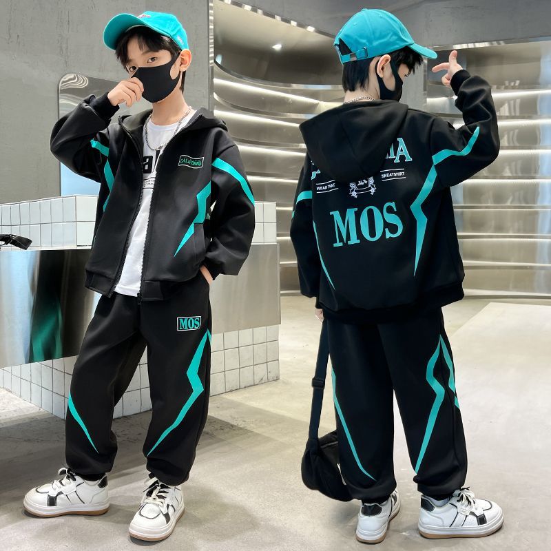 男童春裝套裝2023新款帥氣男孩中大童春秋款酷帥洋氣運動服兩件套
