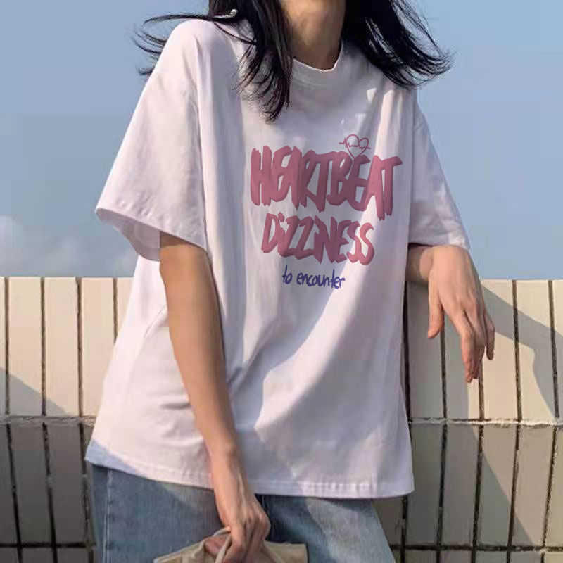 100%純棉短袖T恤女學生韓版時尚寬鬆ins風2023夏季新款印花上衣潮