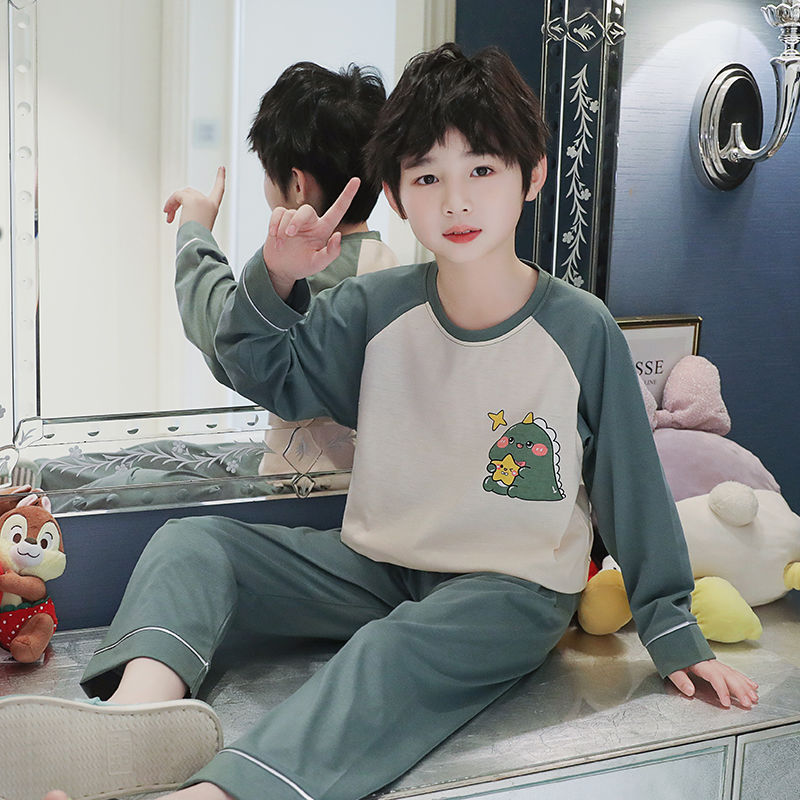 睡衣男女童春秋棉質寬鬆長袖套裝兒童睡衣卡通中大童小學生居家服