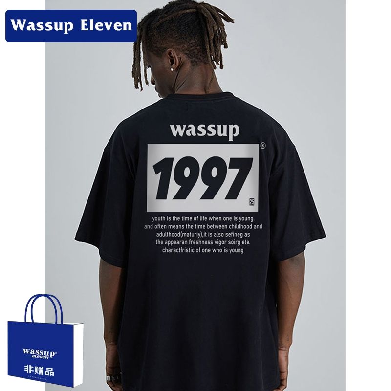 WASSUPELEVEN聯名1997短袖男女士t恤純棉夏半袖潮牌情侶美式體恤