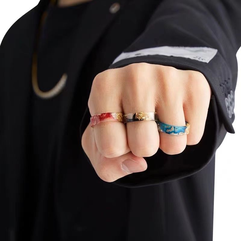 东方青苍彩墨戒指情侣爆款网红ins风高级树脂镀金个性设计指环
