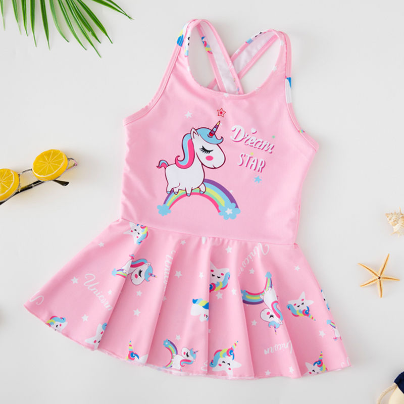 儿童泳衣女童小中大童2020年新款宝宝公主裙式游泳衣洋气连体泳装