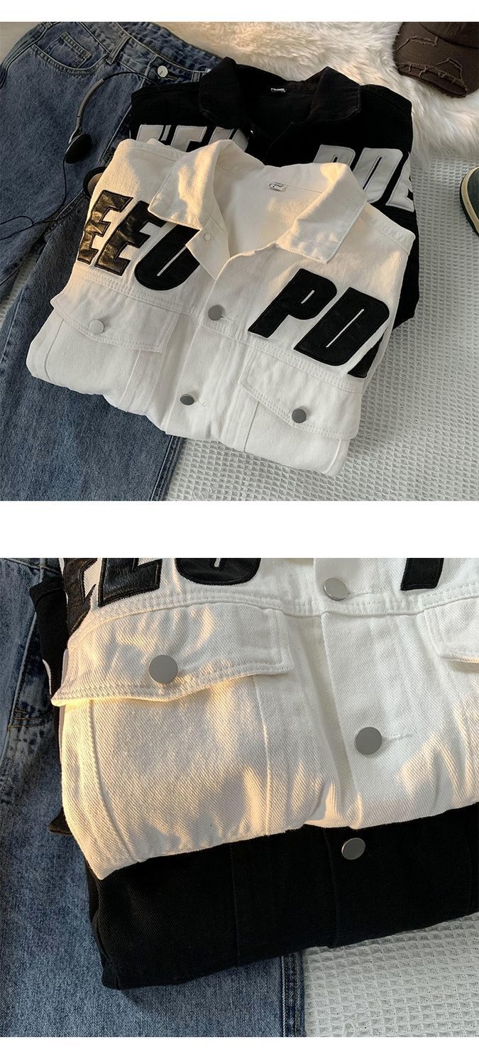 Bedruckter Denim für Herren im Frühling und Herbst, trendiges Instagram, hübsche, übergroße High-Street-Arbeitsjacke im amerikanischen Stil_voghion.com