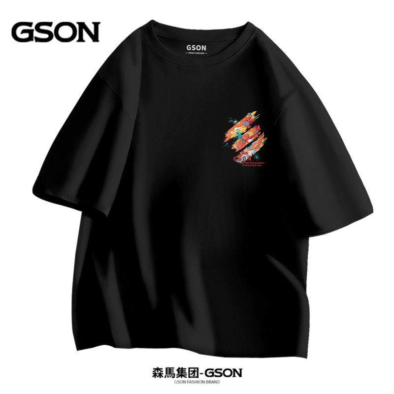 GSON男裝夏季新款寬鬆打底衫運動純棉短袖t恤潮流半截袖