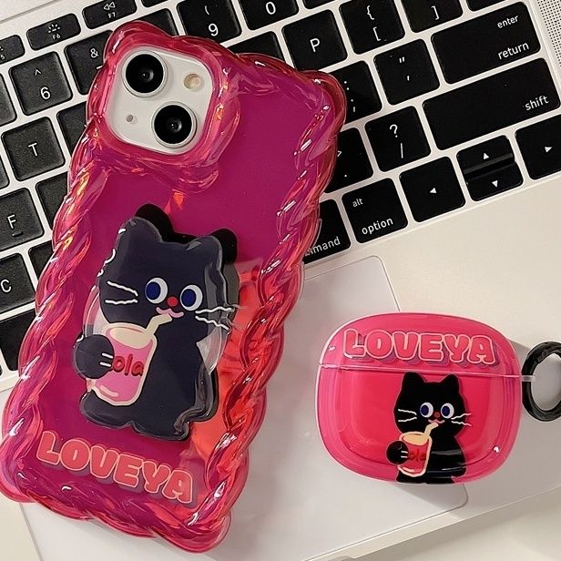 Korean wind ins cute cat bracket suitable for Apple 14 mobile phone case iPhone 13promax new 12 silicone 1