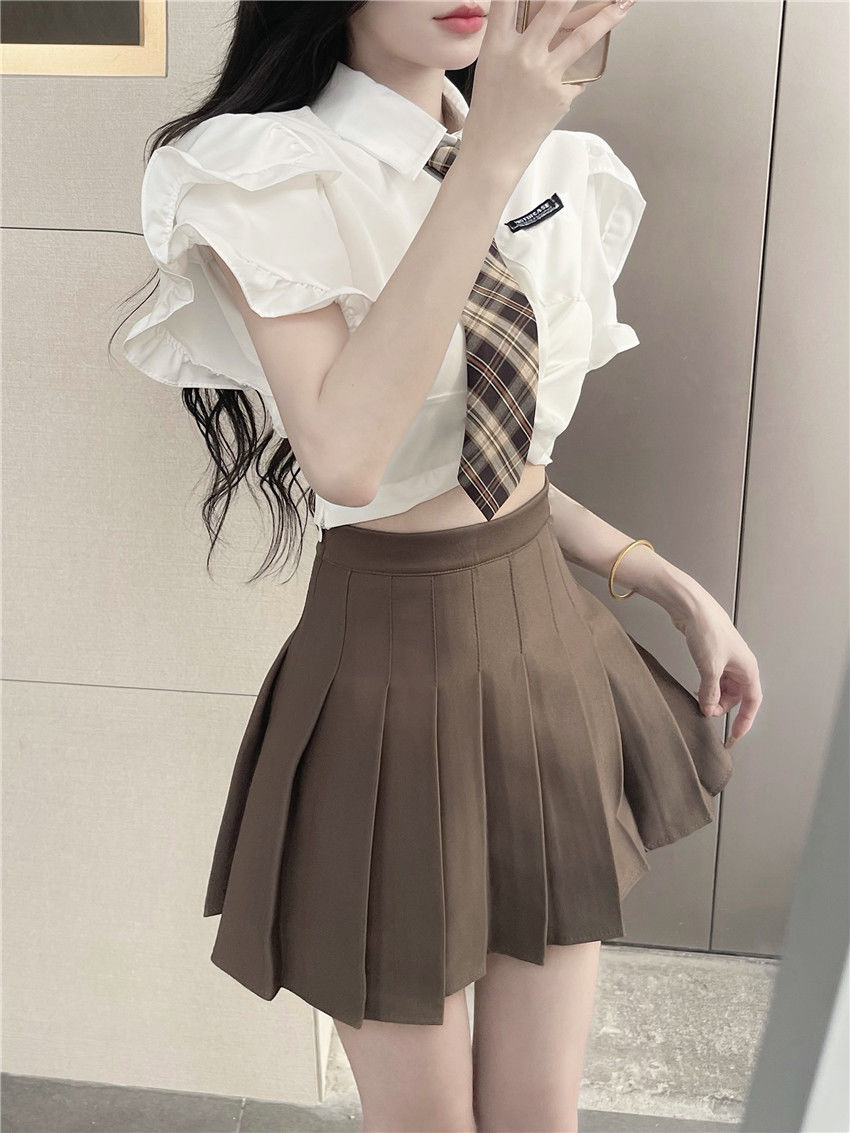 甜辣炸街套裝裙女夏季新款小個子學院風jk制服女襯衫百褶裙兩件套
