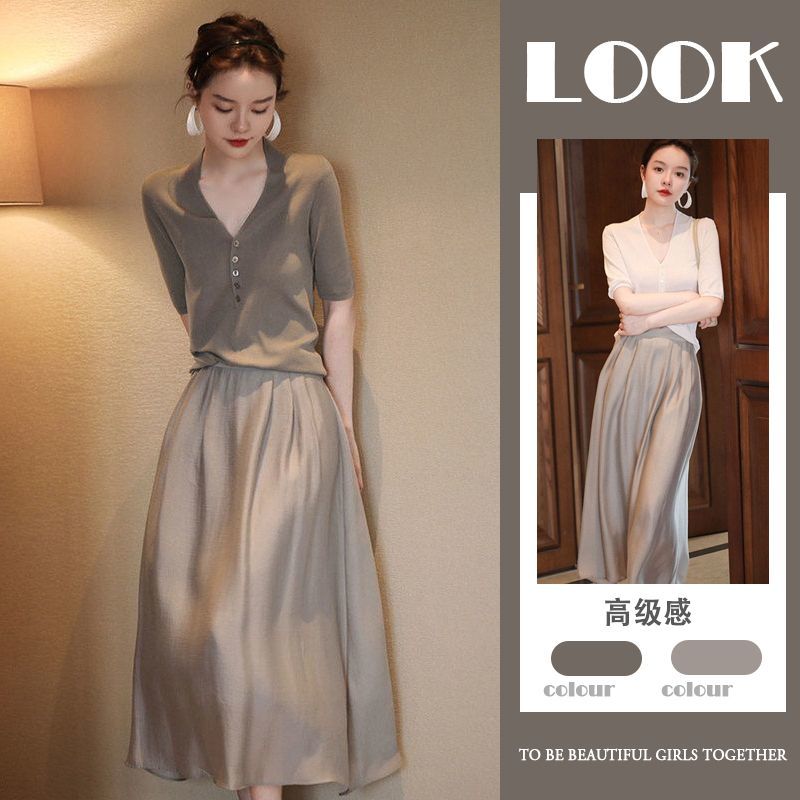 2023 spring and summer new style niche temperament V-neck knitted cardigan pure desire skirt high-end sense celebrity two-piece set female