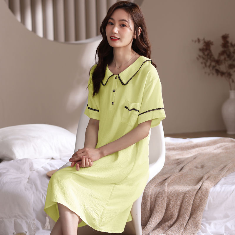 Summer new nightdress female sweet mid-length cotton short-sleeved skirt loose thin dress can be worn outside