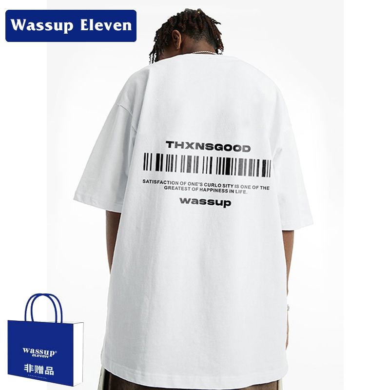 WASSUPELEVEN2023夏季新款短袖T恤男女生美式重磅國國潮牌ins寬鬆
