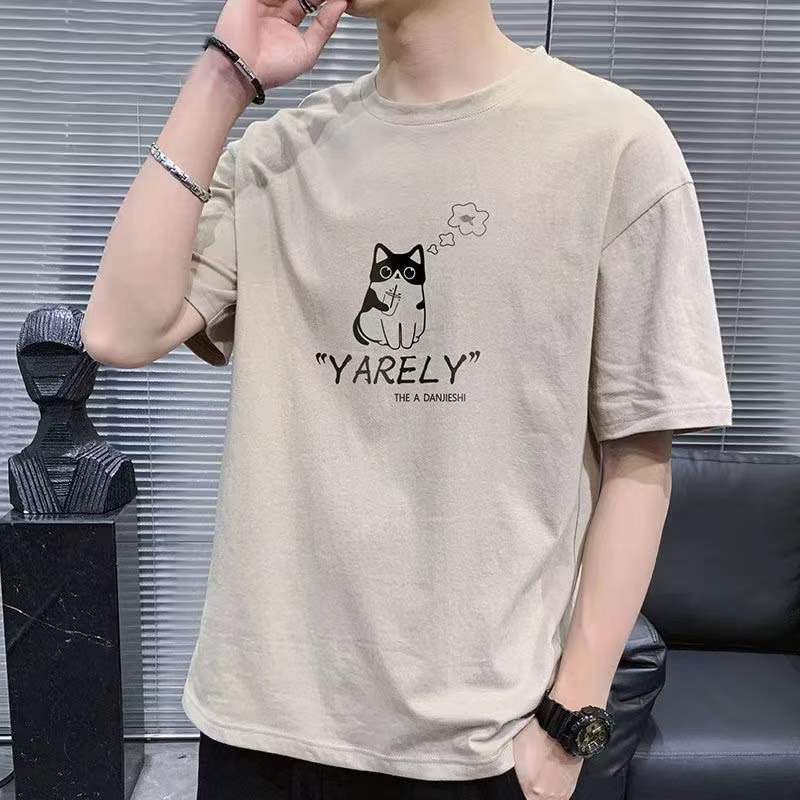 夏季短袖t恤男士青少年半袖上衣服圓領男生薄款ins韓版潮流體恤衫