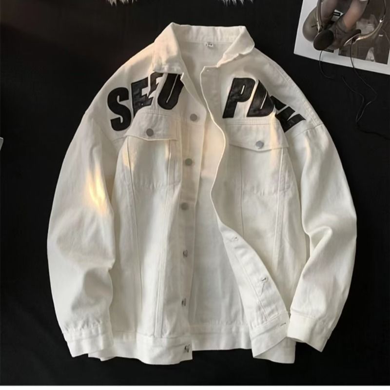 Bedruckter Denim für Herren im Frühling und Herbst, trendiges Instagram, hübsche, übergroße High-Street-Arbeitsjacke im amerikanischen Stil_voghion.com