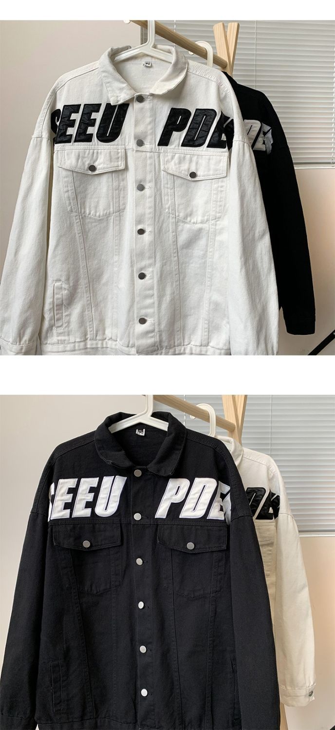 Bedruckter Denim für Herren im Frühling und Herbst, trendiges Instagram, hübsche, übergroße High-Street-Arbeitsjacke im amerikanischen Stil_voghion.com