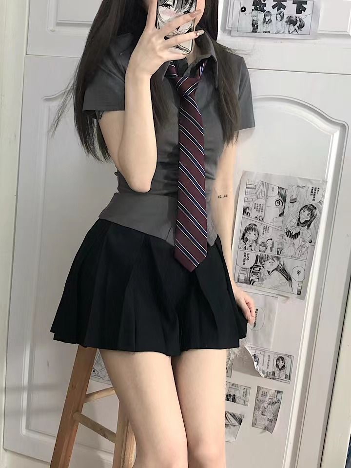 甜辣學院風套裝裙女夏季新款純欲減齡辣妹收腰jk襯衫百褶裙兩件套