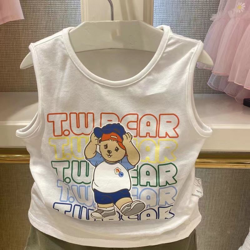 Summer children's cotton vest boys and girls outerwear casual sleeveless printed T-shirt cartoon bear all-match children's clothing thin