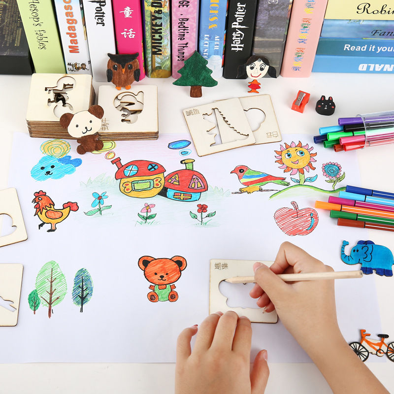 儿童学画画工具宝宝涂鸦绘画创意模板套装幼儿园涂色填色描画