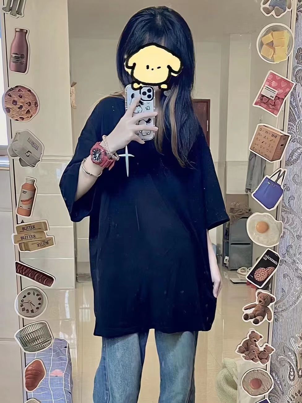 100%純棉潮牌印花夏季新款短袖T恤女學生韓版寬鬆原宿BF風上衣服