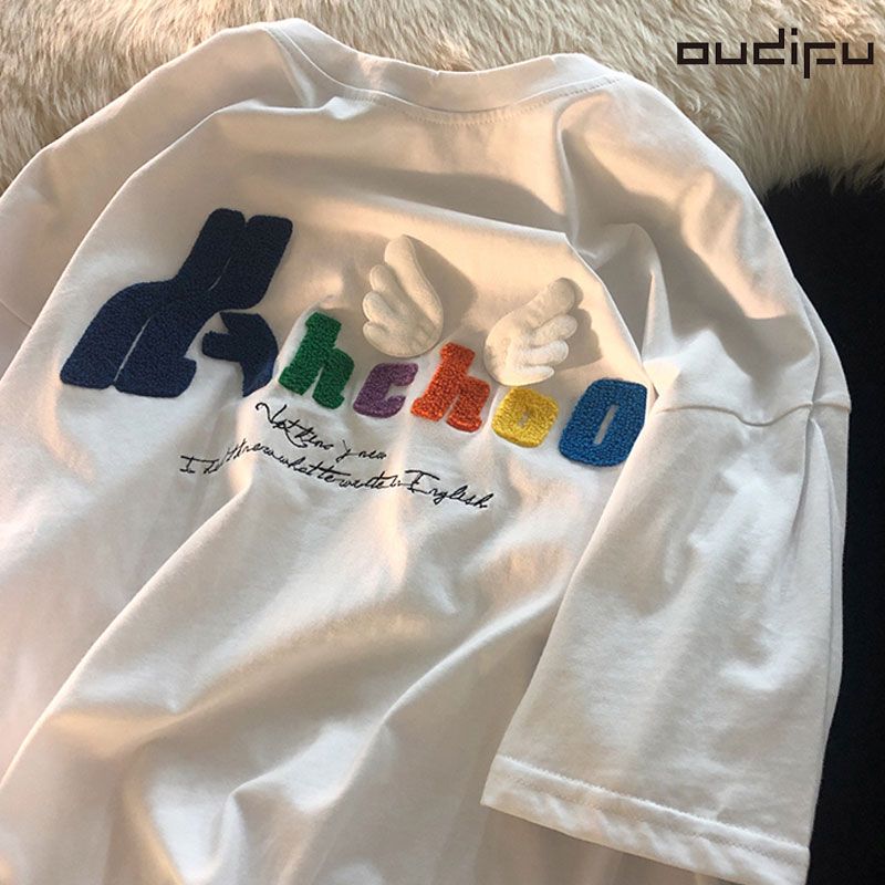 OUDIFU pure cotton short-sleeved t-shirt women's 2023 new spring and summer ins tide loose T-shirt design sense niche top