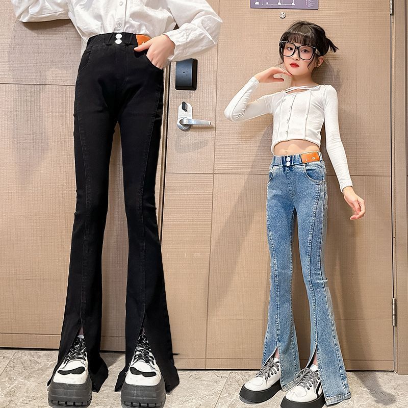 女童喇叭褲春秋款休閒外穿牛仔褲中大童洋氣時髦春季兒童褲子春裝