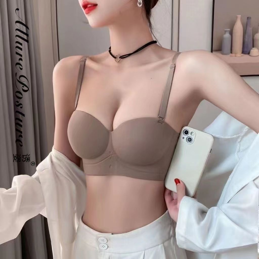 Inducing posture seamless half-cup underwear women's small chest gathers up to show big without steel ring to close the auxiliary milk thickened and expanded bra
