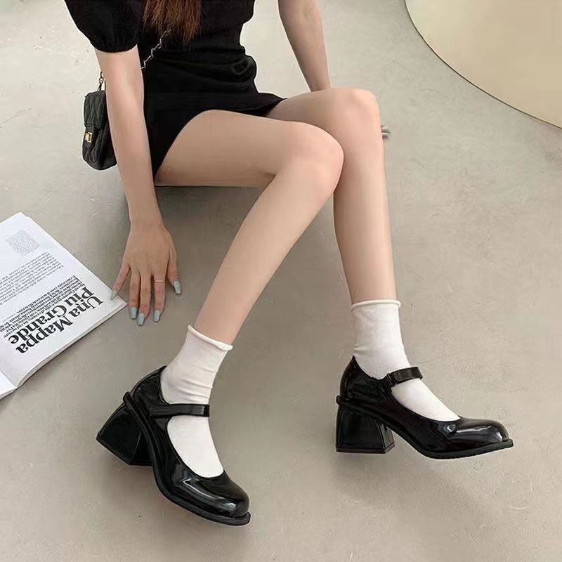 Black retro high-heeled shoes thick-heeled women's 2023 summer new French style British style Mary Jane shoes
