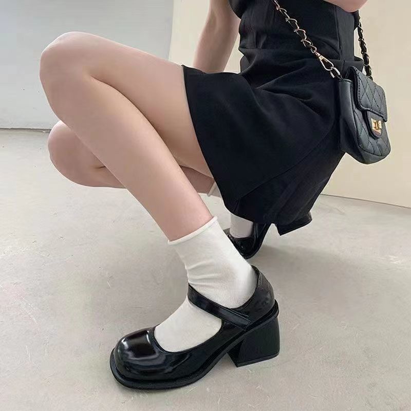 Black retro high-heeled shoes thick-heeled women's 2023 summer new French style British style Mary Jane shoes