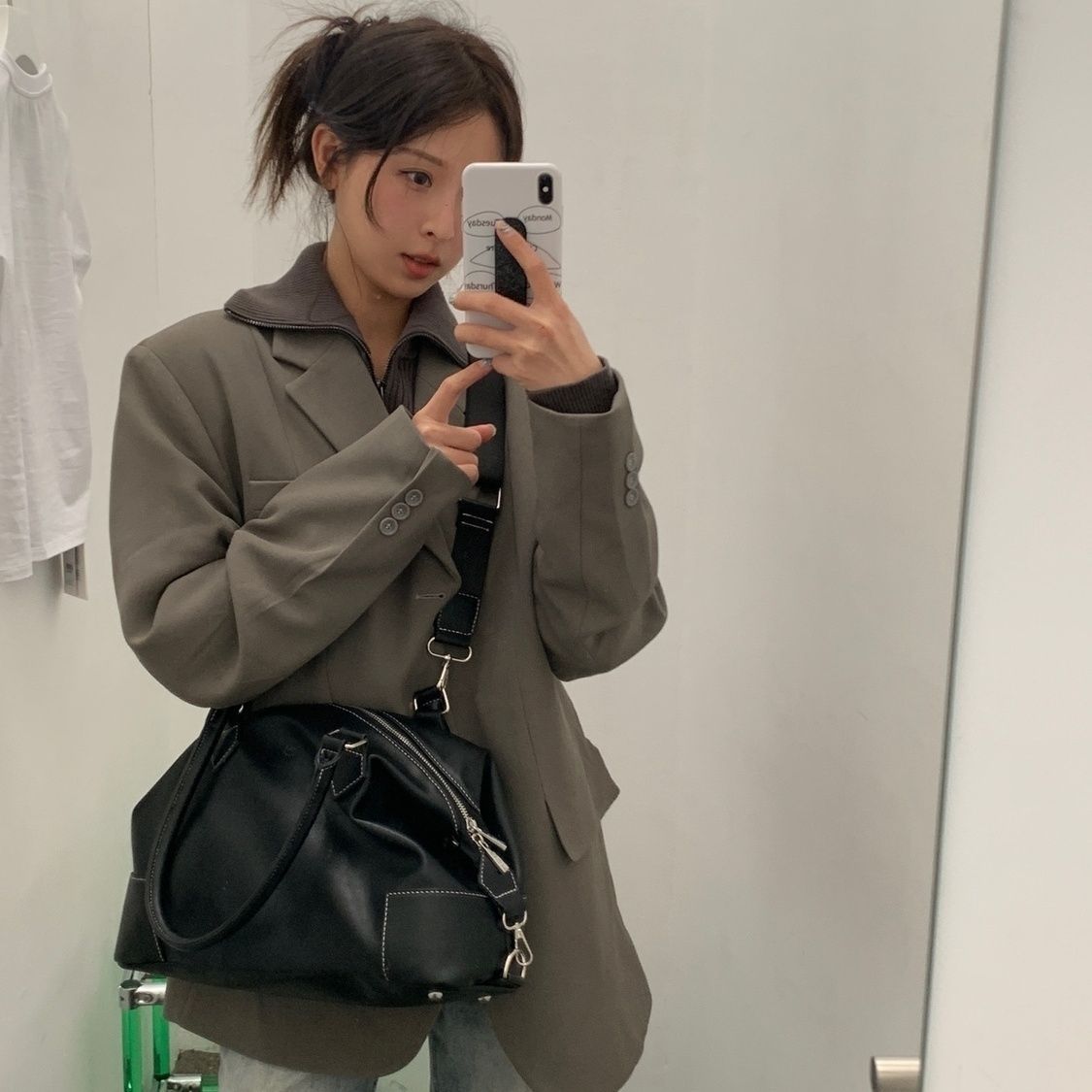 小眾設計2023中古皮柔軟托特包大容量復古單肩百搭腋下包斜挎包