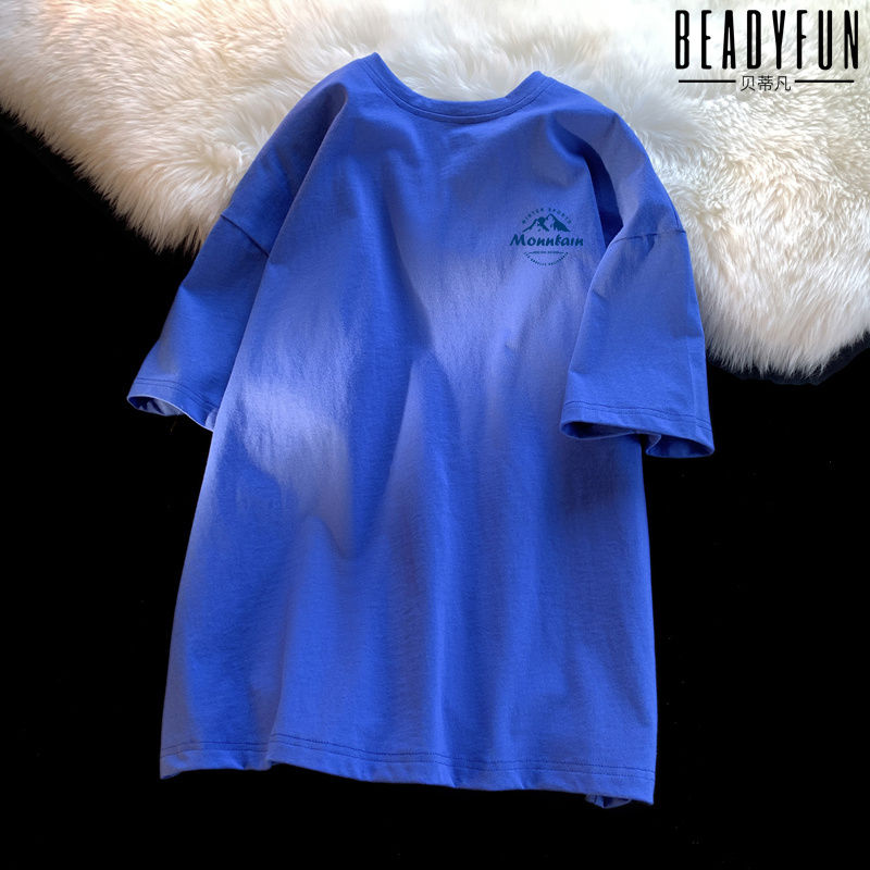 BEADYFUN 短袖t恤男女夏季新款宽松百搭潮流打底五分袖情侣上衣服