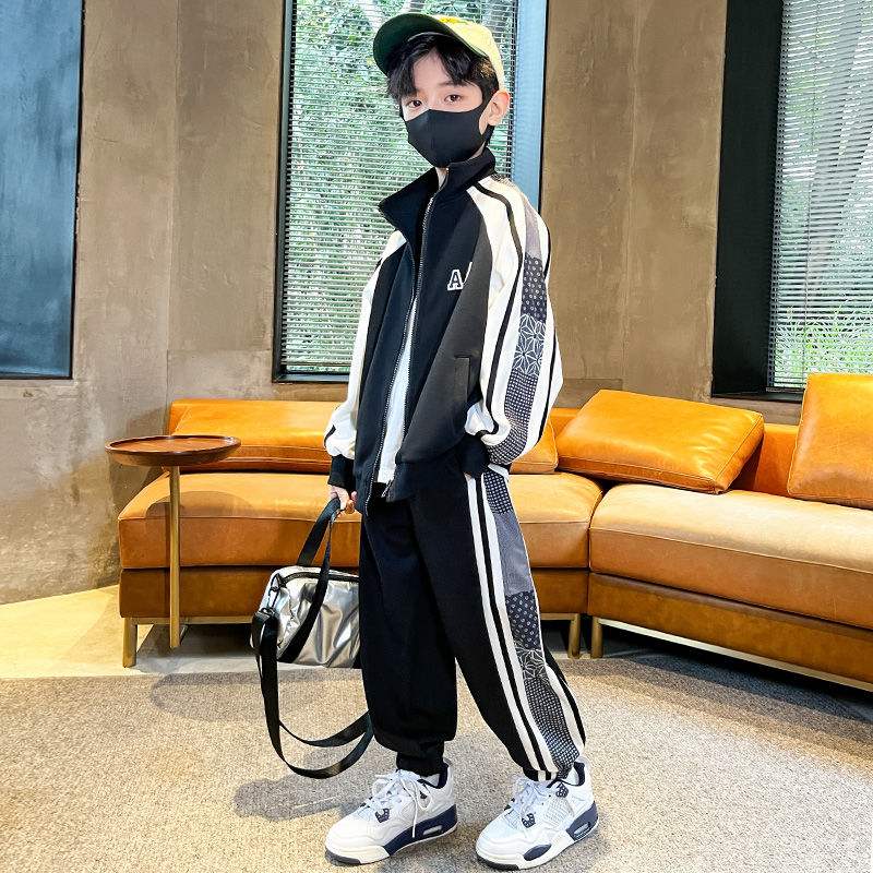 兒童裝男童套裝春裝2023新款春秋季時髦大童男孩棒球服炸街運動服