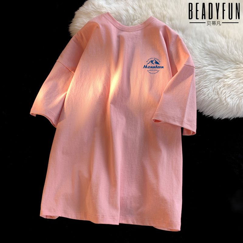 BEADYFUN 短袖t恤男女夏季新款寬鬆百搭潮流打底五分袖情侶上衣服