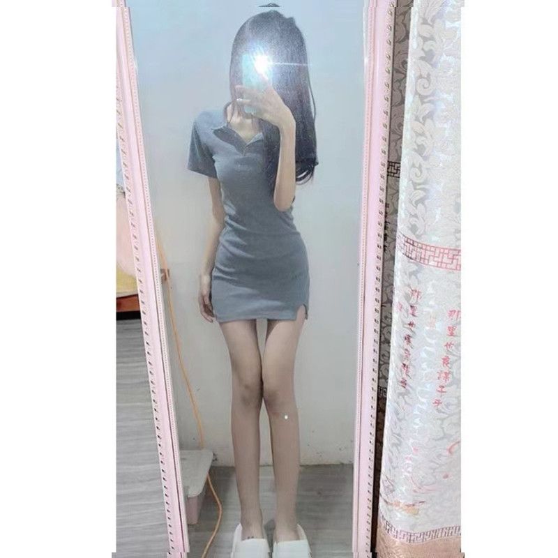 Polo collar hot girl skirt female 2023 summer new pure desire wind self-cultivation slim waist sexy solid color hip skirt