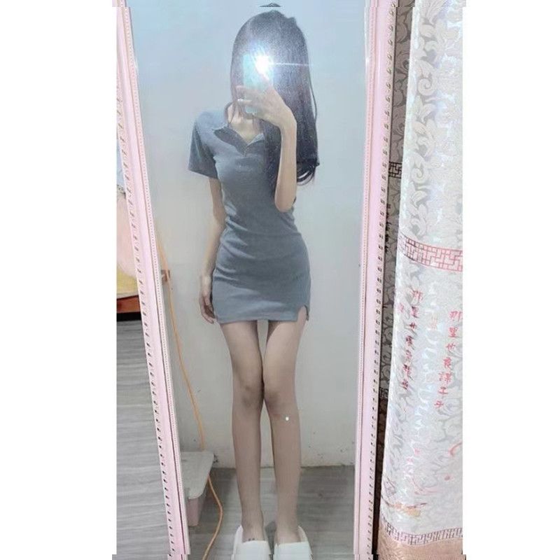 Polo collar hot girl skirt female  summer new pure desire wind self-cultivation slim waist sexy solid color hip skirt