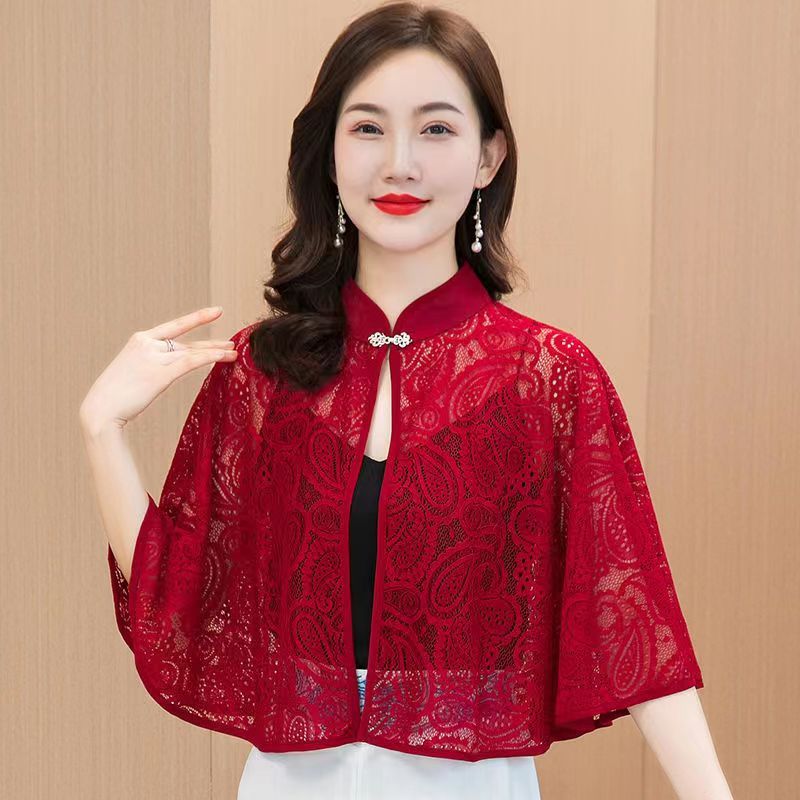 蕾絲防曬小披肩夏季配裙子媽媽斗篷披風網紅旗袍百搭開衫女士外套