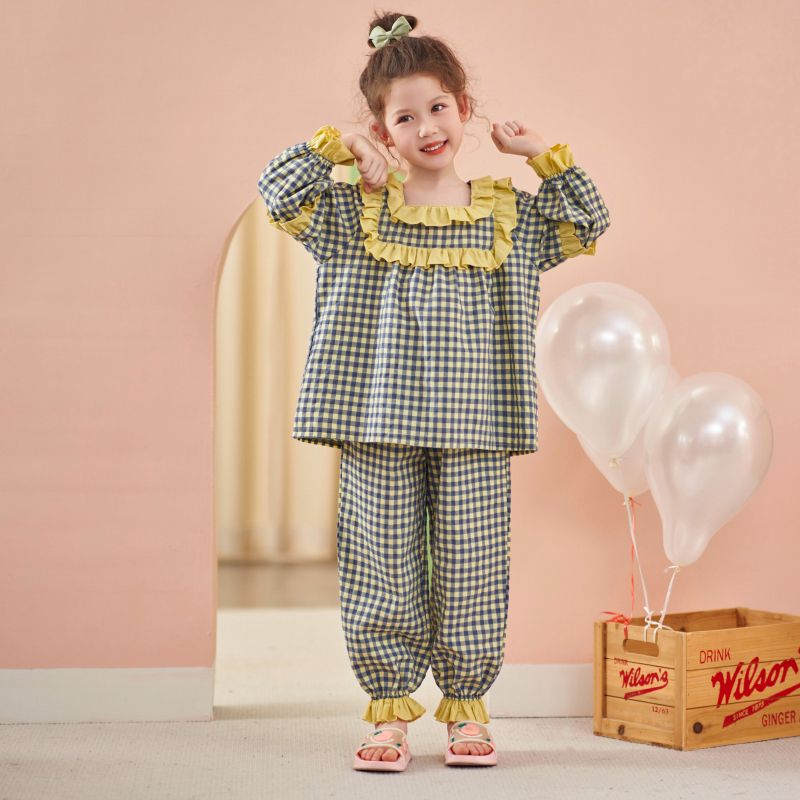 2023新款春季家居服兒童睡衣女童春秋純棉女孩洋氣韓版睡衣兩件套