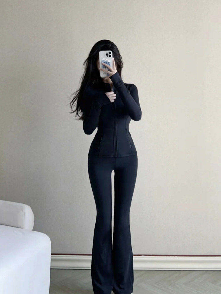 健身服女外套緊身顯瘦長袖瑜伽服運動上衣健身衣跑步透氣運動套裝