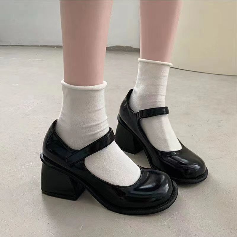 Black retro high-heeled shoes thick-heeled women's 2023 summer new French style British style Mary Jane shoes