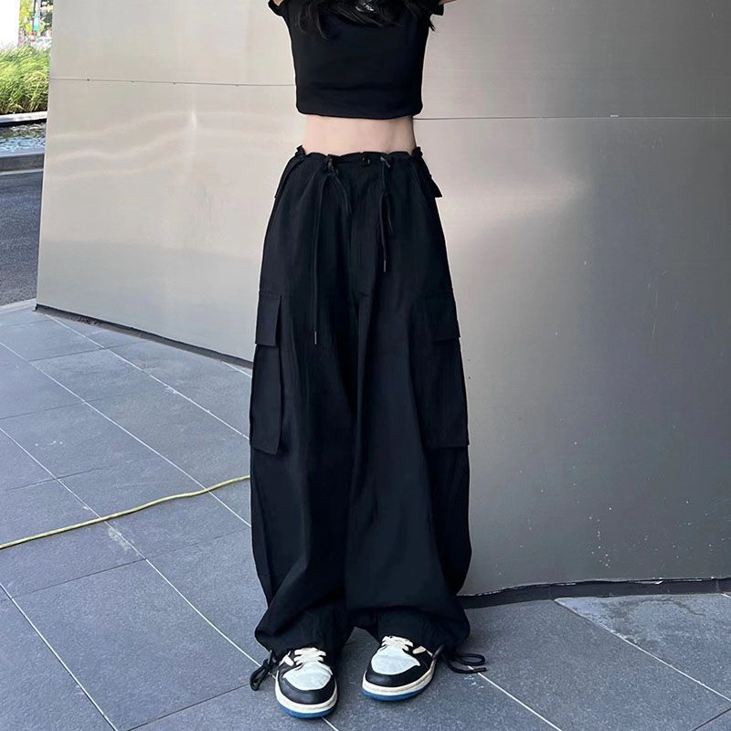 Waist drawstring trousers casual trousers men and women spring and summer thin overalls loose slim wide-leg trousers trousers trendy