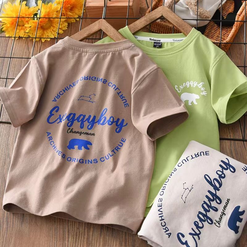Boys' short-sleeved T-shirt 2023 summer new middle and big children's printed cotton tops children's thin section casual half-sleeved trendy
