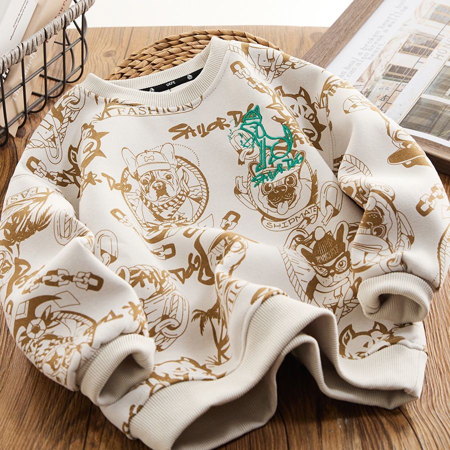 Boys Spring and Autumn Cartoon Full Print Sweater New Children's Embroidered Casual Tops Medium and Large Children's Clothes Handsome Bottoming Shirt Trendy