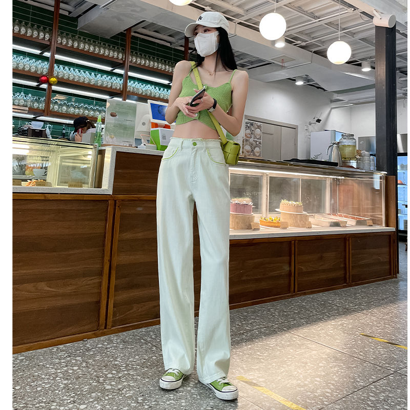 闊腿白色牛仔褲女春夏2023年新款高腰顯瘦直筒垂感拖地褲子潮