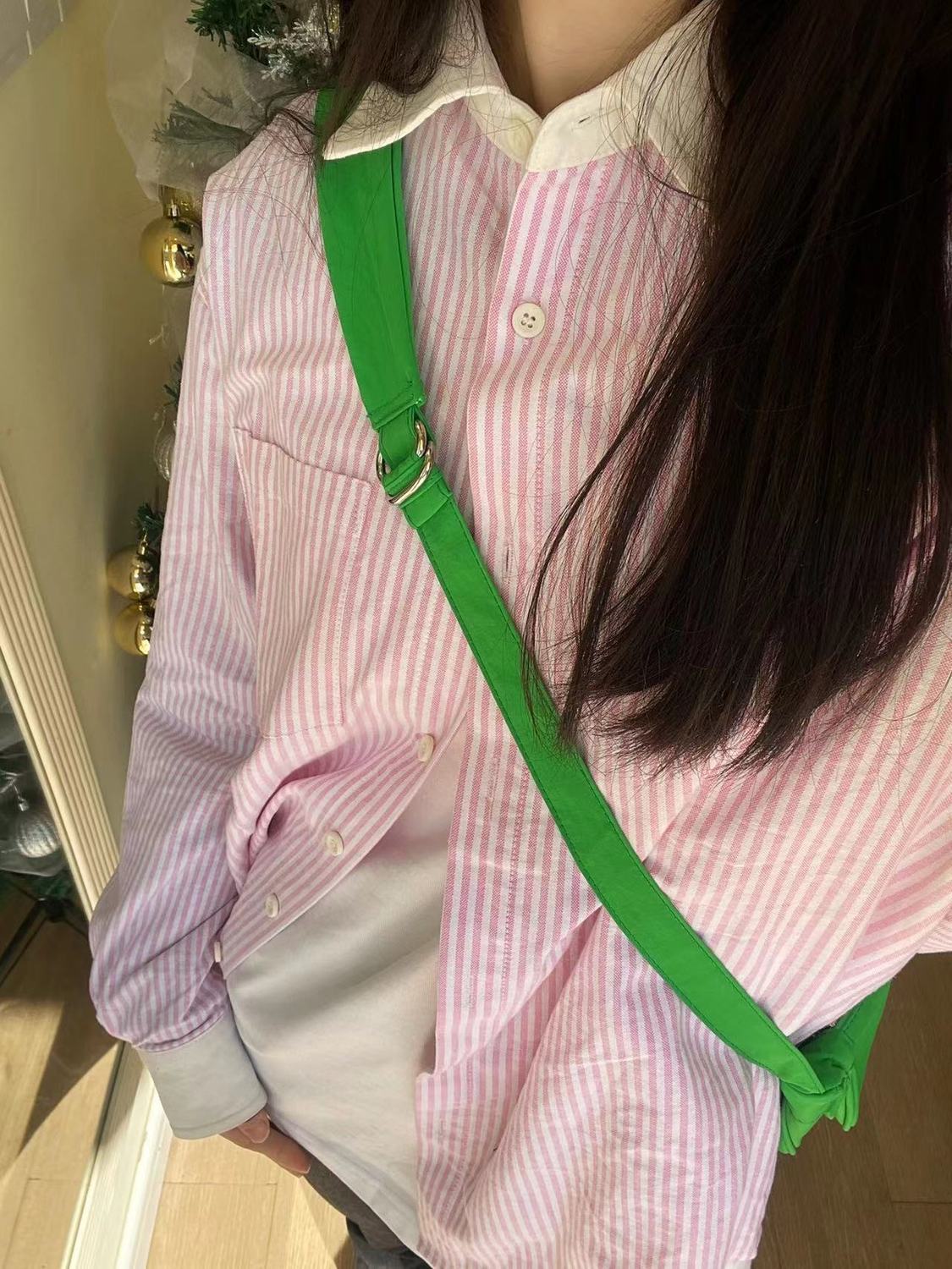 拼接粉色襯衫女早春2023新款設計感小眾襯衣內搭疊穿長袖上衣外套