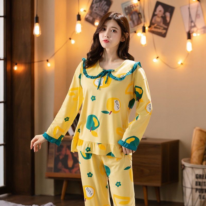 New pajamas women's spring and autumn two-piece princess style printing sweet and cute long-sleeved wearable home service suit