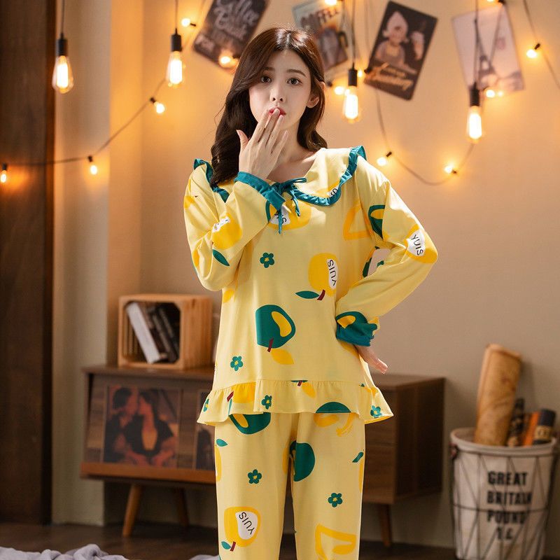 Women's pajamas spring and autumn long-sleeved trousers cute pullover doll collar adult princess style cardigan home service suit