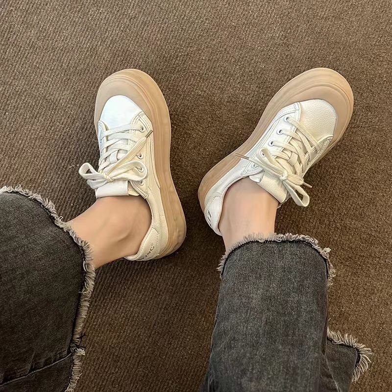Hong Kong style high-end casual shoes  spring new all-match biscuit shoes sports small white shoes thick-soled melting shoes women