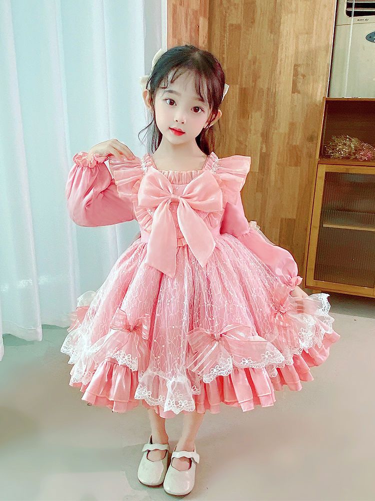 Lolita Girls Princess Dress Autumn and Winter 2022 New Lena Bell Skirt Autumn and Winter Baby Girl Long Sleeve Dress