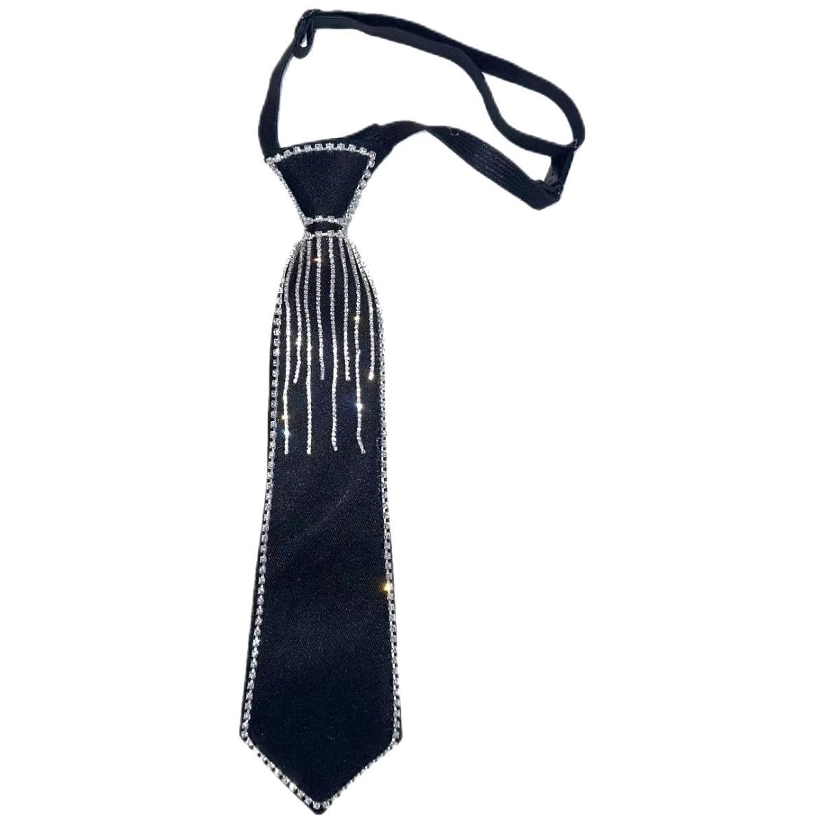 Cravatta uomo stile preppy con frange di strass ed elastico_voghion.com